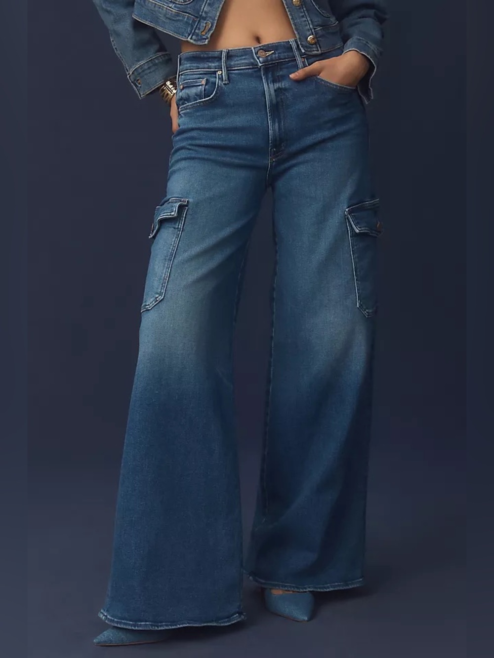 MOTHER Undercover Cargo Sneak Jeans 30 Wide Leg Utility Y2K Stretch Denim Blue